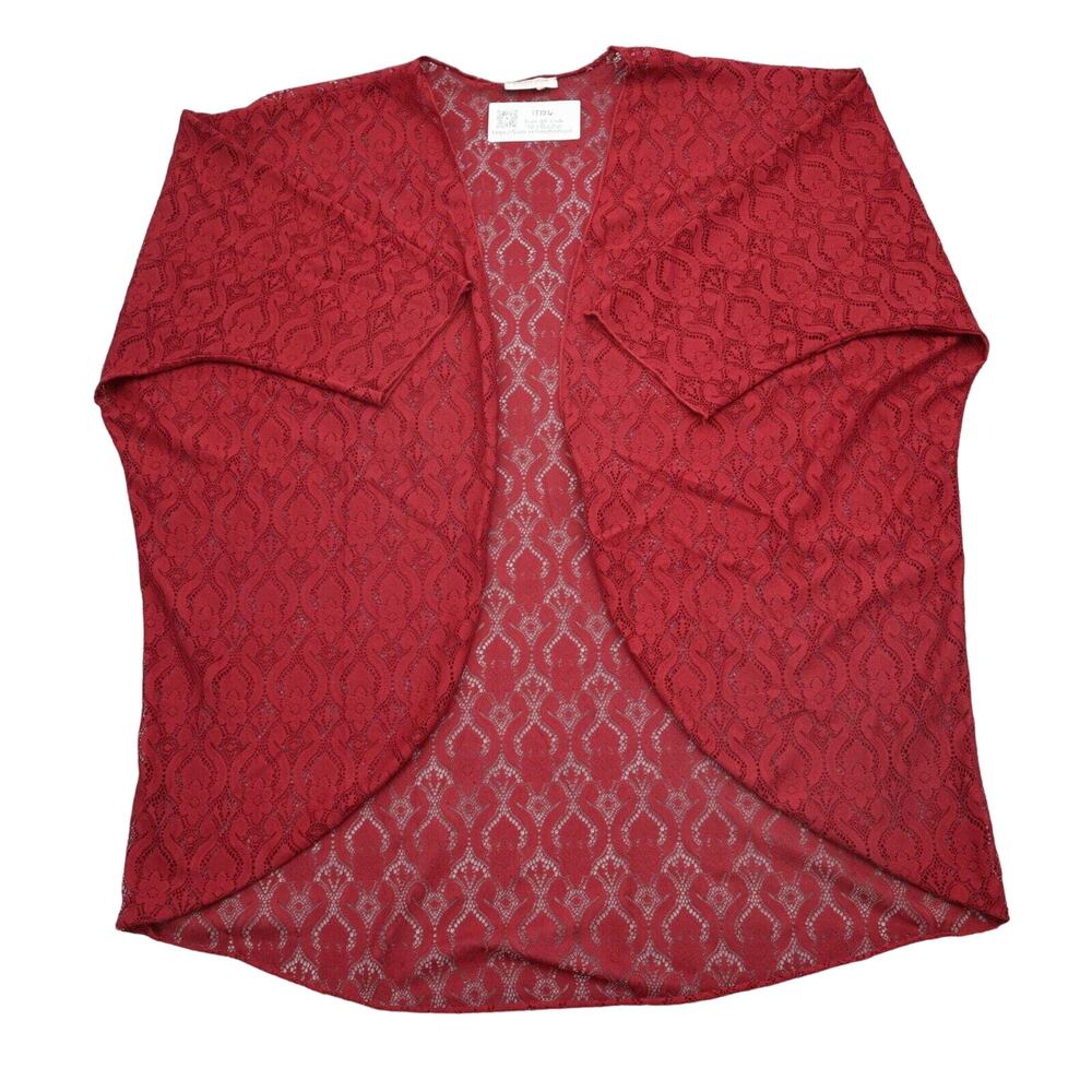 Neblina by Urban Episode Sweater Womens Red Lace Paisley Short Sleeve Open Front